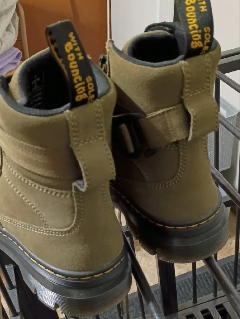 Dr. Martens Men's Army Green Lace-Up Combat Boots with Ankle Strap